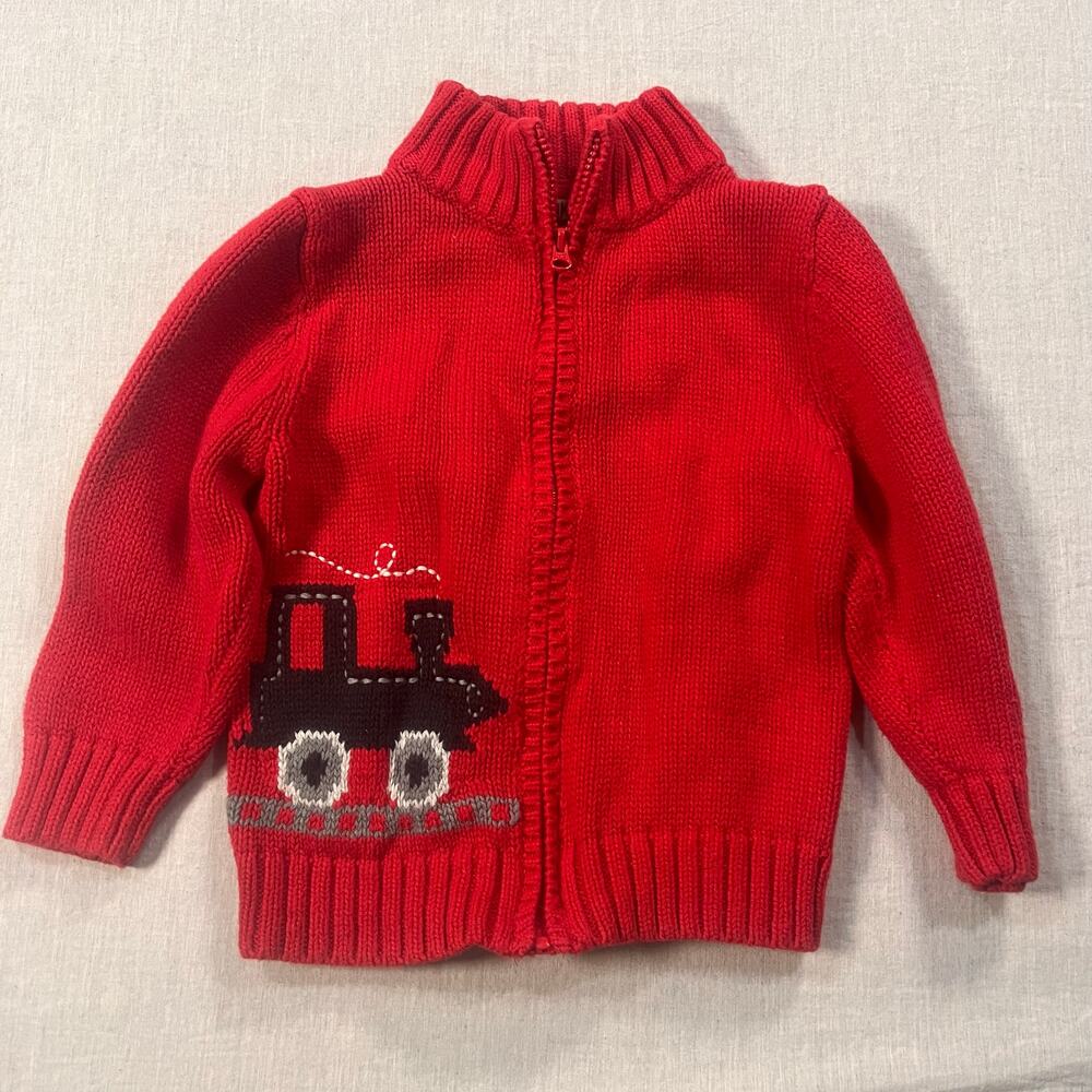 Vintage Oshkosh Baby Red Train Zip Sweater 18M‎ Knit Cute Cozy Cotton Boy